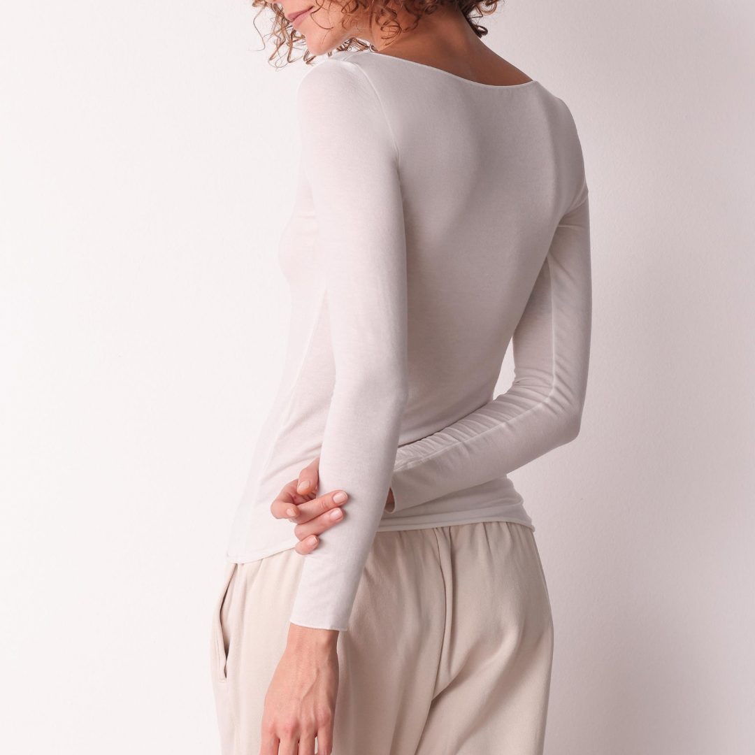 Maglia scollo a barchetta in cashmere manica lunga