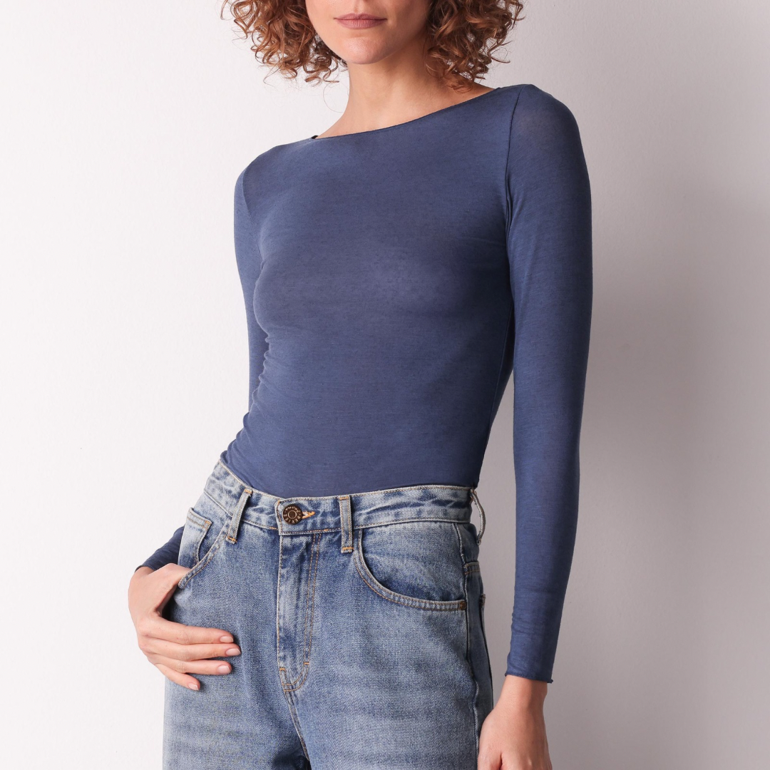 Maglia scollo a barchetta in cashmere manica lunga