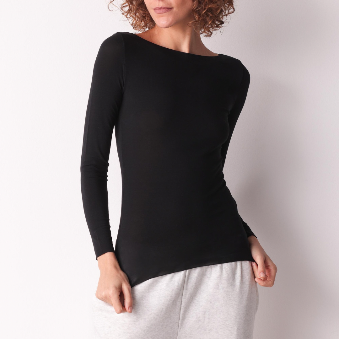 Maglia scollo a barchetta in cashmere manica lunga