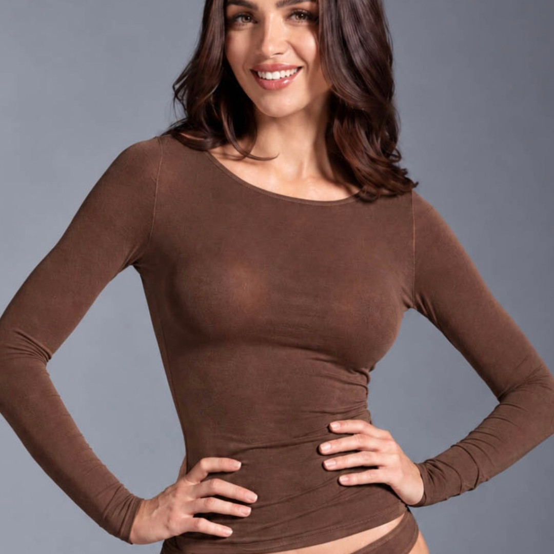Maglia cashmere manica lunga con scollo a barchetta in modal ultralight | Lia