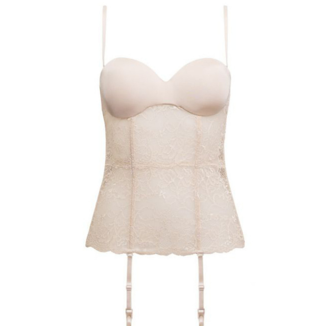 1971 Guepiere with graduated cups, invisible underwire, shoulder straps and removable garters